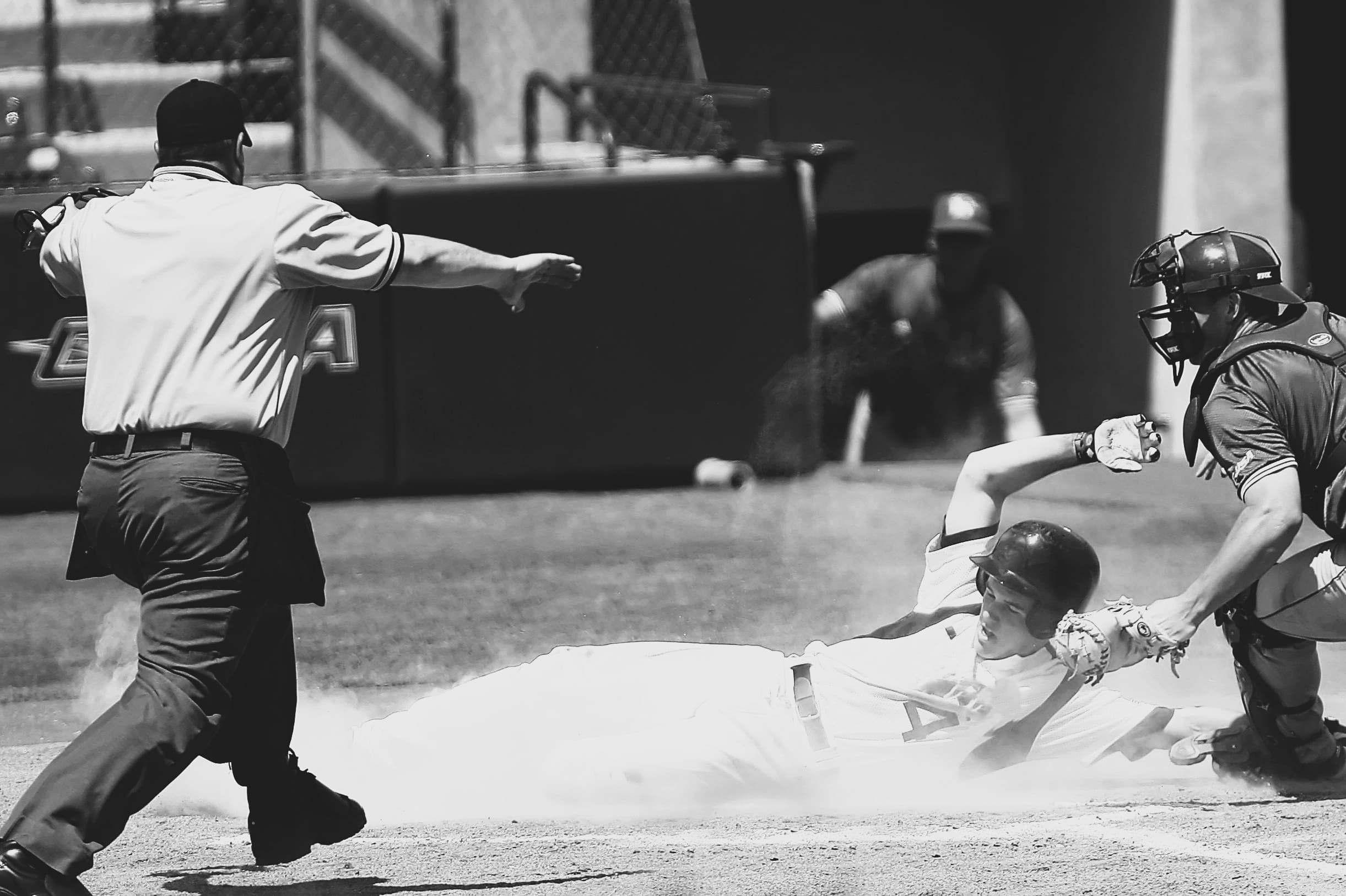 Player sliding into home plate—control your path